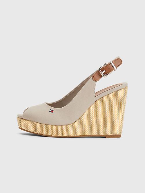 Sandały Tommy Hilfiger Iconic Bez Pięty Espadryle High Heel Wedges Damskie Beżowe | TH189GJD