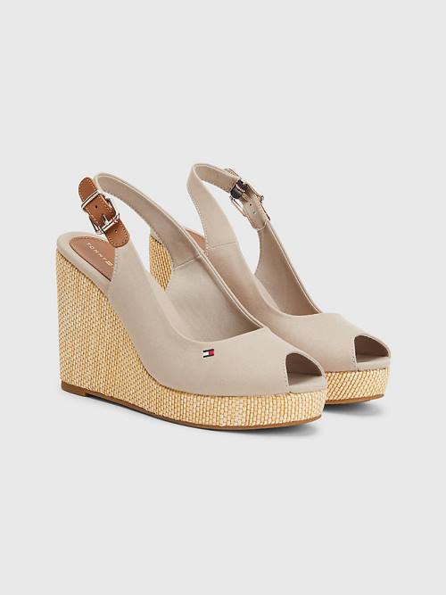 Sandały Tommy Hilfiger Iconic Bez Pięty Espadryle High Heel Wedges Damskie Beżowe | TH189GJD