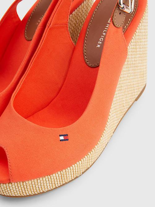 Sandały Tommy Hilfiger Iconic Bez Pięty Espadryle High Heel Wedges Damskie Czerwone | TH348XAU