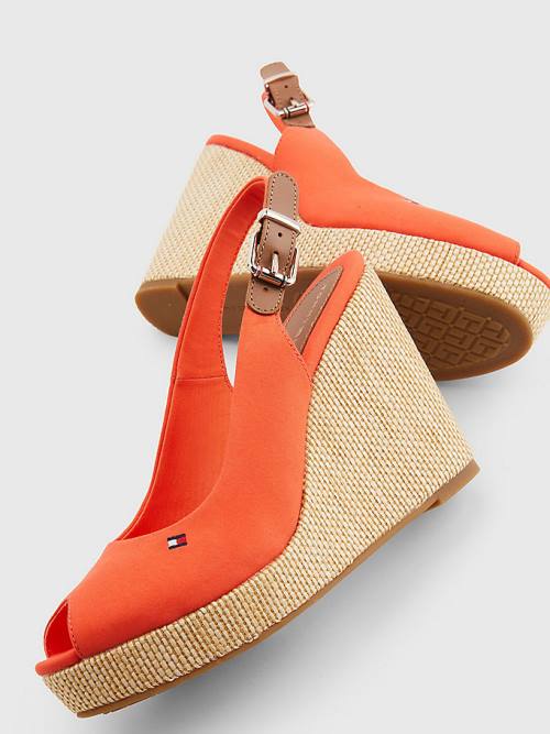 Sandały Tommy Hilfiger Iconic Bez Pięty Espadryle High Heel Wedges Damskie Czerwone | TH348XAU