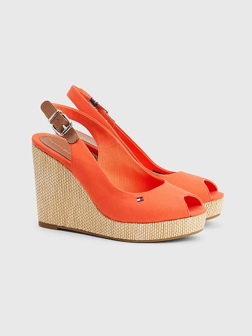 Sandały Tommy Hilfiger Iconic Bez Pięty Espadryle High Heel Wedges Damskie Czerwone | TH348XAU