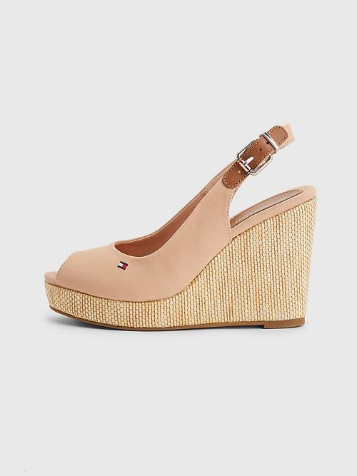 Sandały Tommy Hilfiger Iconic Bez Pięty Espadryle High Heel Wedges Damskie Beżowe | TH418LIM