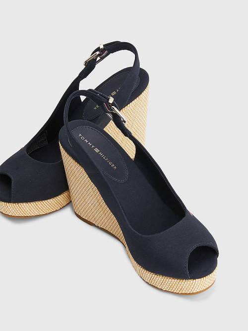 Sandały Tommy Hilfiger Iconic Bez Pięty Espadryle High Heel Wedges Damskie Niebieskie | TH425QWV