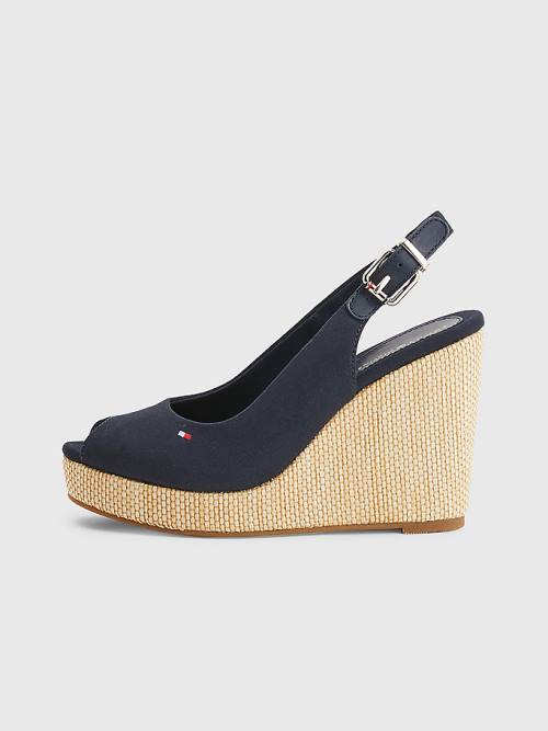 Sandały Tommy Hilfiger Iconic Bez Pięty Espadryle High Heel Wedges Damskie Niebieskie | TH425QWV