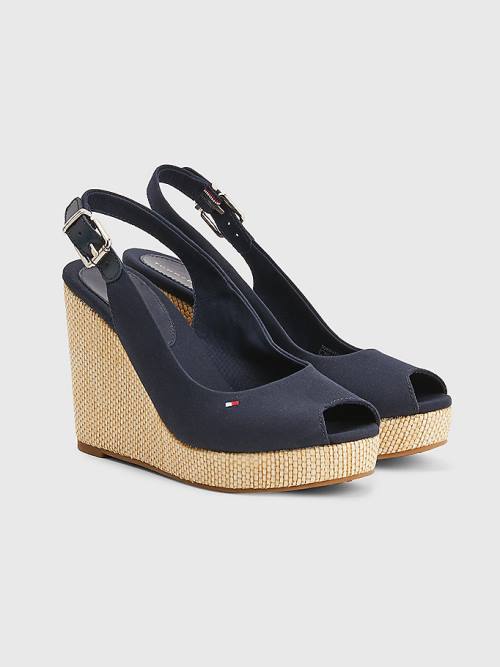 Sandały Tommy Hilfiger Iconic Bez Pięty Espadryle High Heel Wedges Damskie Niebieskie | TH425QWV