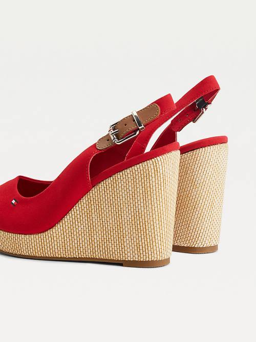 Sandały Tommy Hilfiger Iconic Bez Pięty Espadryle High Heel Wedges Damskie Czerwone | TH468HOC