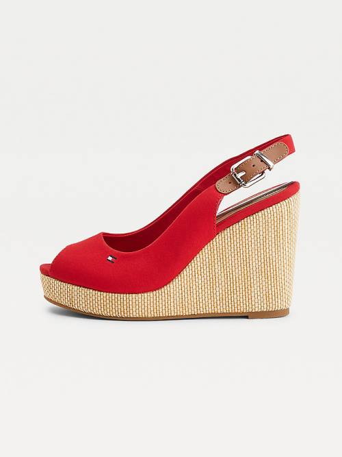 Sandały Tommy Hilfiger Iconic Bez Pięty Espadryle High Heel Wedges Damskie Czerwone | TH468HOC