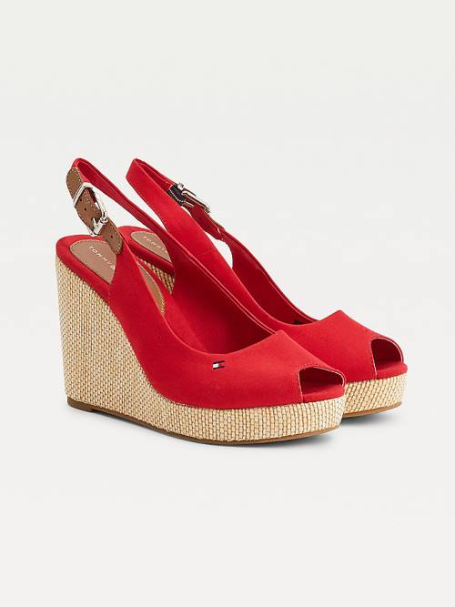 Sandały Tommy Hilfiger Iconic Bez Pięty Espadryle High Heel Wedges Damskie Czerwone | TH468HOC