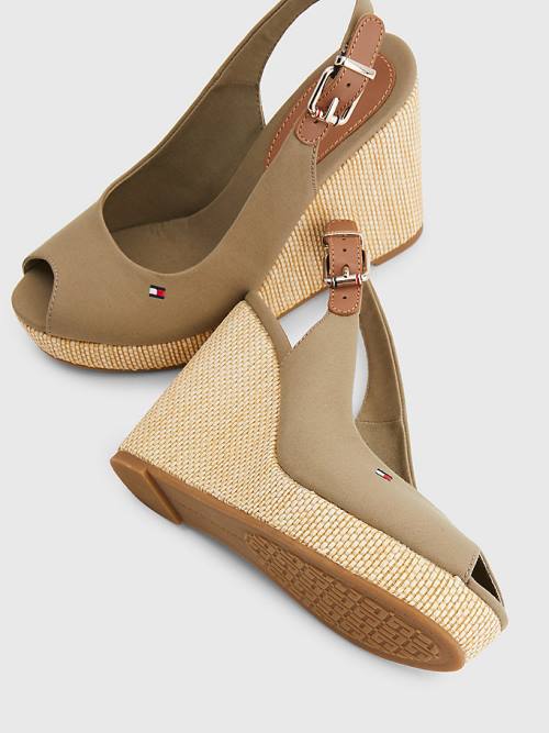 Sandały Tommy Hilfiger Iconic Bez Pięty Espadryle High Heel Wedges Damskie Brązowe | TH701UEM