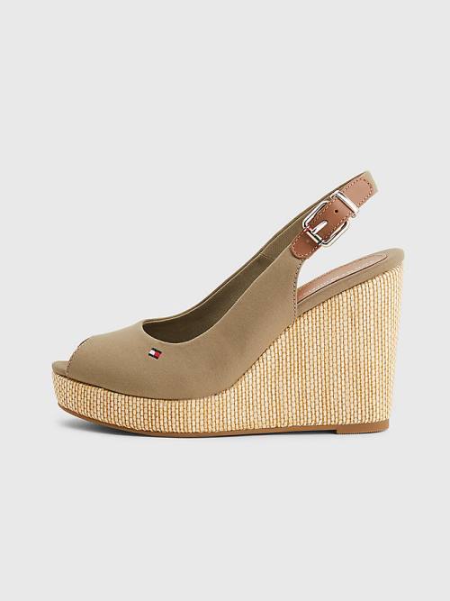 Sandały Tommy Hilfiger Iconic Bez Pięty Espadryle High Heel Wedges Damskie Brązowe | TH701UEM