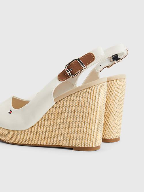 Sandały Tommy Hilfiger Iconic Bez Pięty Espadryle High Heel Wedges Damskie Białe | TH831VHY