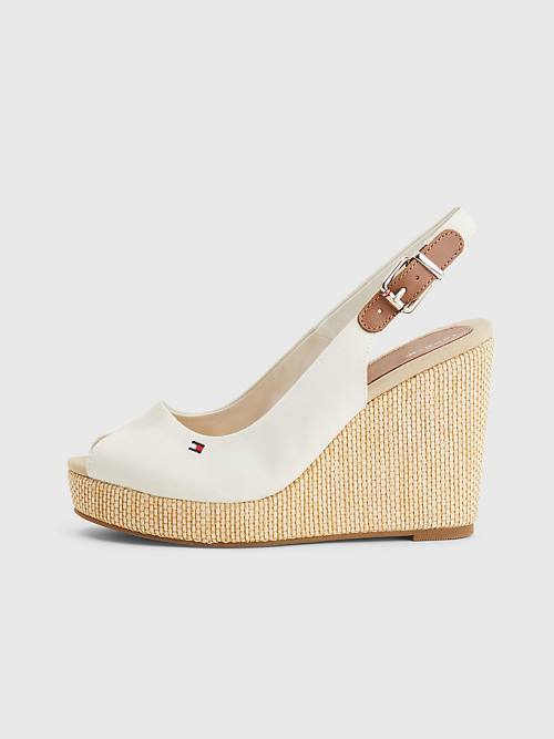 Sandały Tommy Hilfiger Iconic Bez Pięty Espadryle High Heel Wedges Damskie Białe | TH831VHY