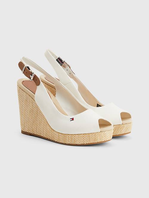 Sandały Tommy Hilfiger Iconic Bez Pięty Espadryle High Heel Wedges Damskie Białe | TH831VHY