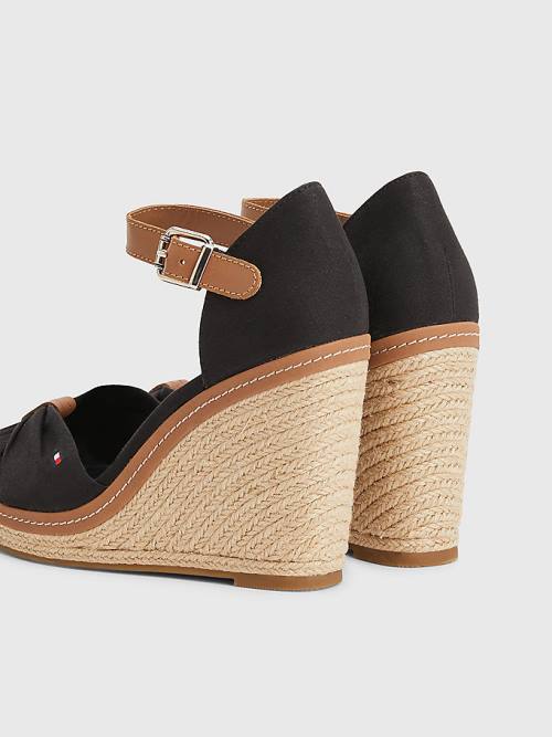 Sandały Tommy Hilfiger Iconic High Koturny Espadryle Damskie Czarne | TH172ODG