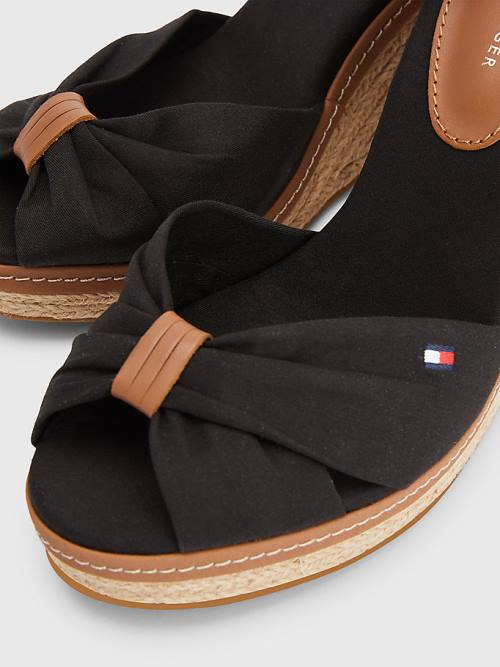 Sandały Tommy Hilfiger Iconic High Koturny Espadryle Damskie Czarne | TH172ODG