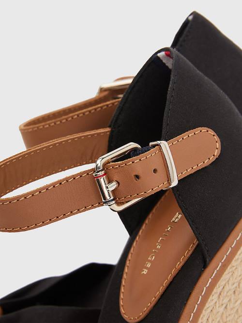 Sandały Tommy Hilfiger Iconic High Koturny Espadryle Damskie Czarne | TH172ODG