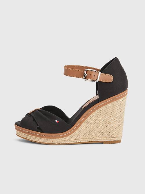 Sandały Tommy Hilfiger Iconic High Koturny Espadryle Damskie Czarne | TH172ODG