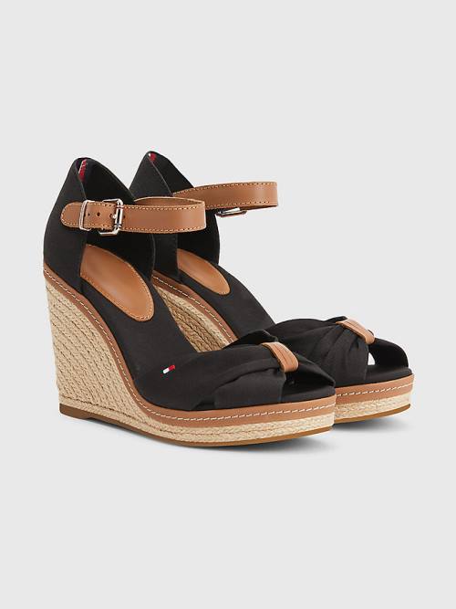 Sandały Tommy Hilfiger Iconic High Koturny Espadryle Damskie Czarne | TH172ODG