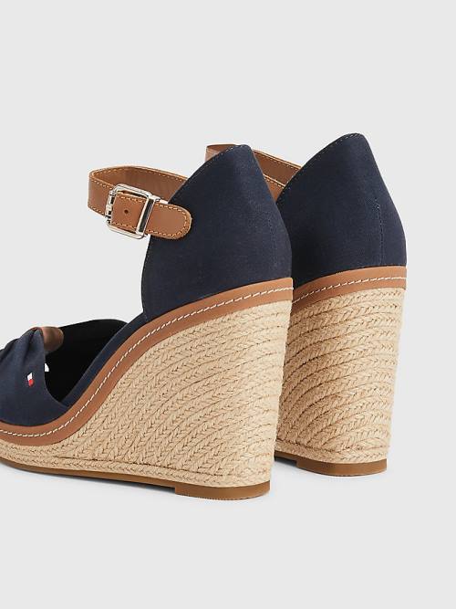 Sandały Tommy Hilfiger Iconic High Koturny Espadryle Damskie Niebieskie | TH198GPW