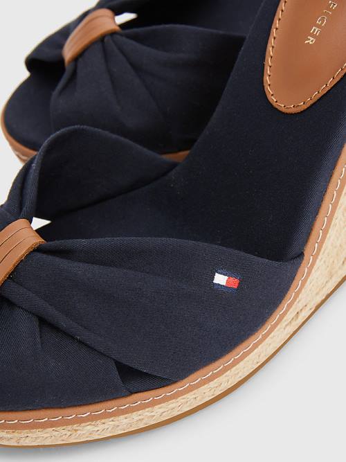 Sandały Tommy Hilfiger Iconic High Koturny Espadryle Damskie Niebieskie | TH198GPW