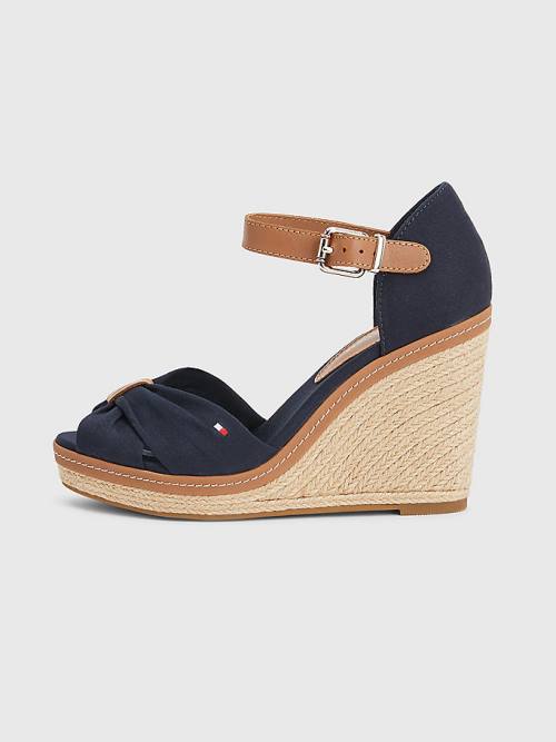 Sandały Tommy Hilfiger Iconic High Koturny Espadryle Damskie Niebieskie | TH198GPW