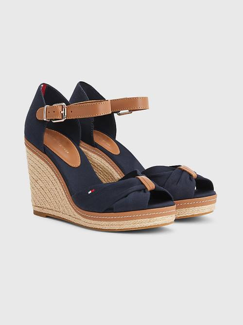 Sandały Tommy Hilfiger Iconic High Koturny Espadryle Damskie Niebieskie | TH198GPW