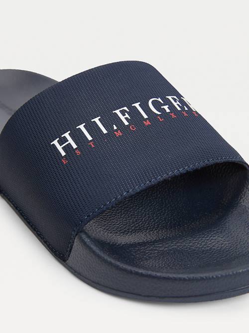 Sandały Tommy Hilfiger Logo Slides Męskie Niebieskie | TH048WZS