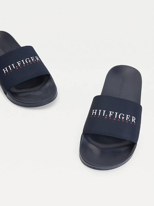 Sandały Tommy Hilfiger Logo Slides Męskie Niebieskie | TH048WZS