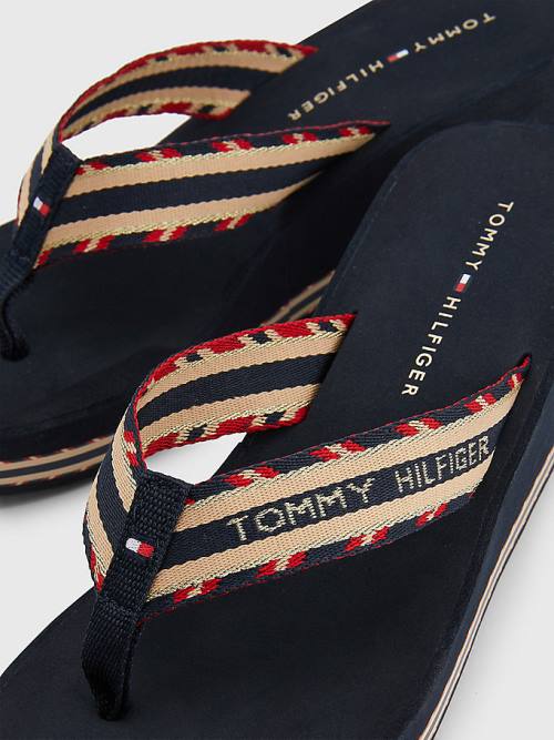 Sandały Tommy Hilfiger Logo Webbing High Koturny Flip-Flops Damskie Niebieskie | TH538UWC