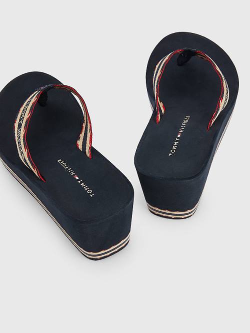 Sandały Tommy Hilfiger Logo Webbing High Koturny Flip-Flops Damskie Niebieskie | TH538UWC