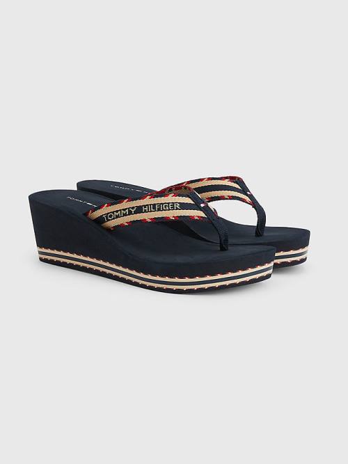 Sandały Tommy Hilfiger Logo Webbing High Koturny Flip-Flops Damskie Niebieskie | TH538UWC