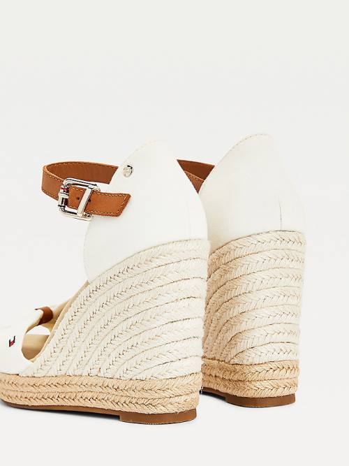 Sandały Tommy Hilfiger Open Metalowym High Koturny Espadryle Damskie Białe | TH348FAO