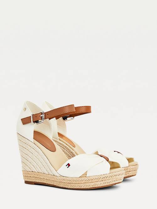 Sandały Tommy Hilfiger Open Metalowym High Koturny Espadryle Damskie Białe | TH348FAO