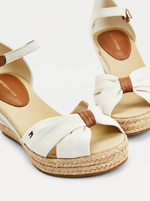 Sandały Tommy Hilfiger Open Metalowym Mid Koturny Espadryle Damskie Białe | TH074ZLF