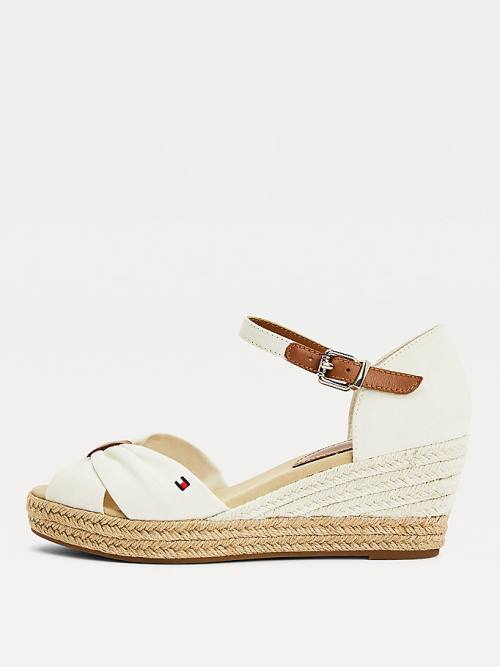 Sandały Tommy Hilfiger Open Metalowym Mid Koturny Espadryle Damskie Białe | TH074ZLF