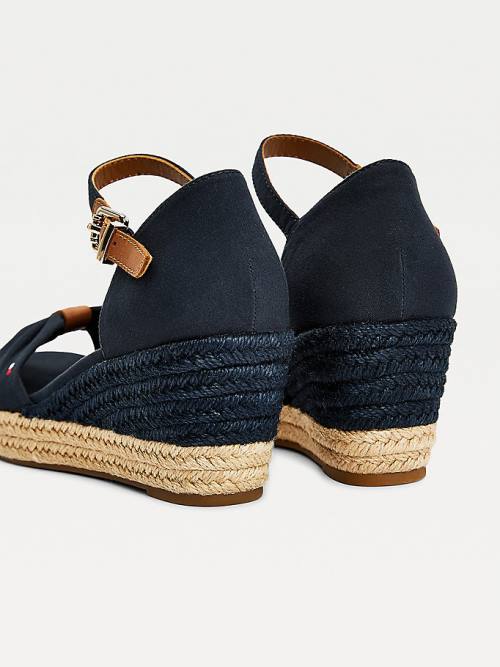 Sandały Tommy Hilfiger Open Metalowym Mid Koturny Espadryle Damskie Niebieskie | TH589CDX