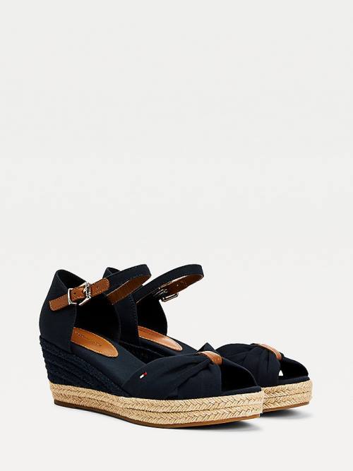 Sandały Tommy Hilfiger Open Metalowym Mid Koturny Espadryle Damskie Niebieskie | TH589CDX