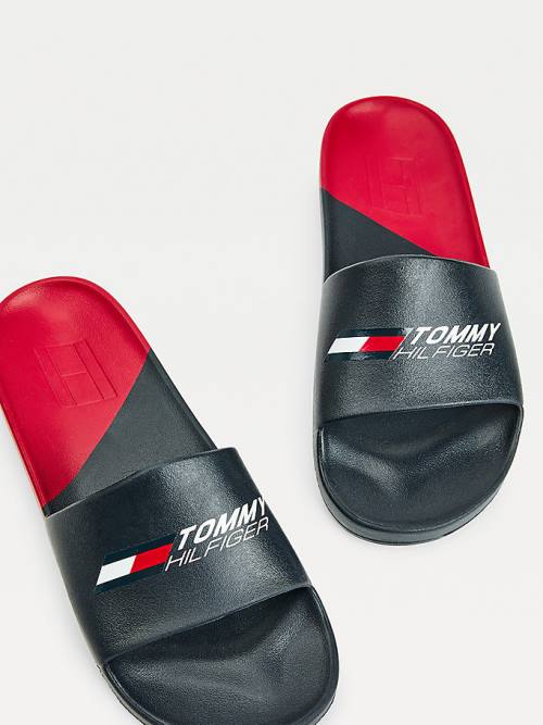 Sandały Tommy Hilfiger Sportowe Colour-Blocked Pool Slides Męskie Niebieskie | TH719NTE