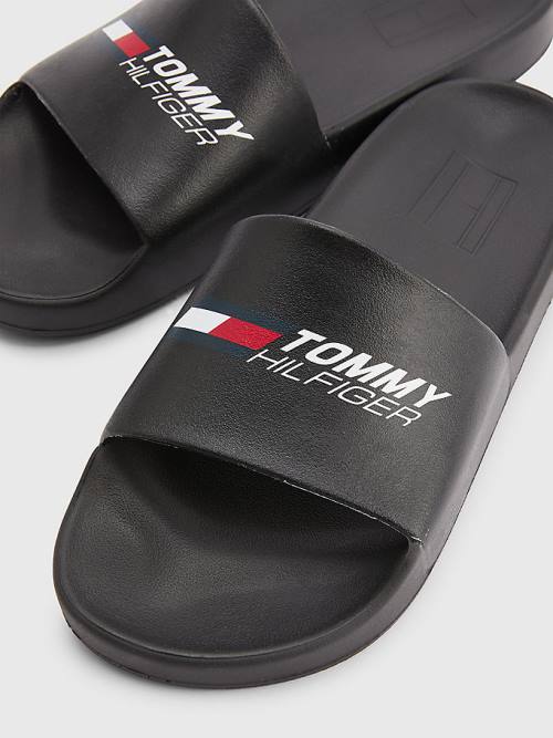 Sandały Tommy Hilfiger Sportowe Logo Slides Męskie Czarne | TH179GBN