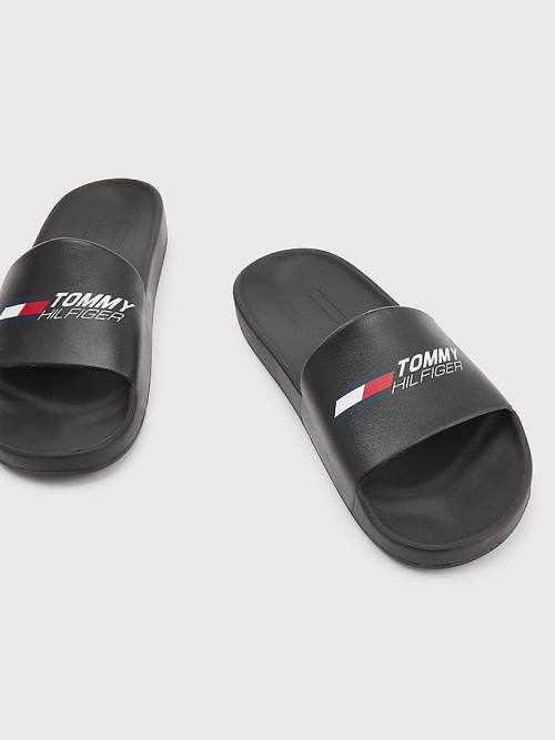 Sandały Tommy Hilfiger Sportowe Logo Slides Męskie Czarne | TH179GBN