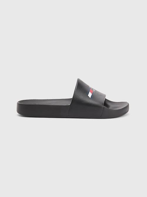 Sandały Tommy Hilfiger Sportowe Logo Slides Męskie Czarne | TH179GBN