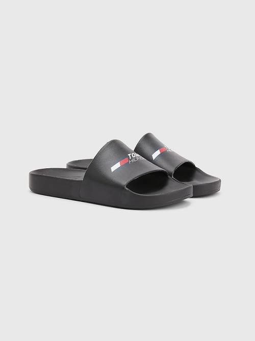 Sandały Tommy Hilfiger Sportowe Logo Slides Męskie Czarne | TH179GBN