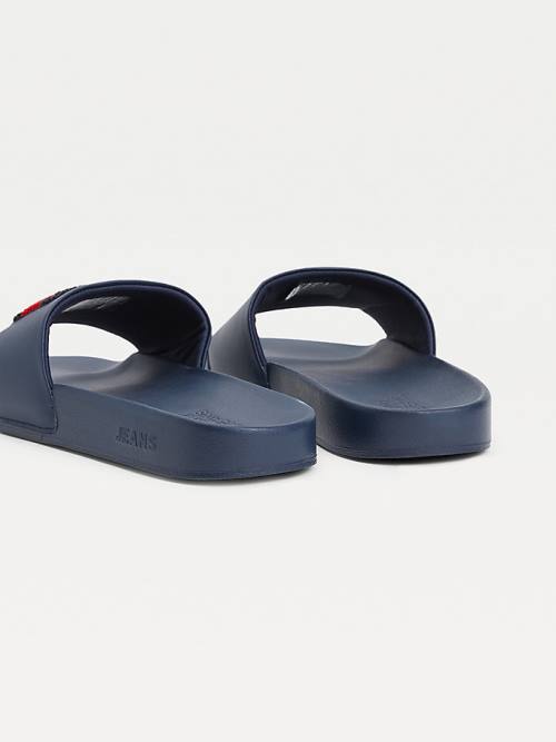 Sandały Tommy Hilfiger Towelling Tommy Badge Pool Slides Męskie Niebieskie | TH427JWT