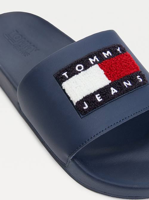 Sandały Tommy Hilfiger Towelling Tommy Badge Pool Slides Męskie Niebieskie | TH427JWT