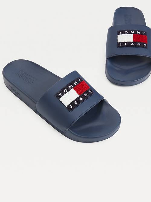 Sandały Tommy Hilfiger Towelling Tommy Badge Pool Slides Męskie Niebieskie | TH427JWT