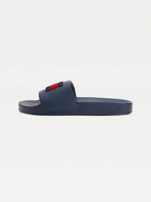 Sandały Tommy Hilfiger Towelling Tommy Badge Pool Slides Męskie Niebieskie | TH427JWT