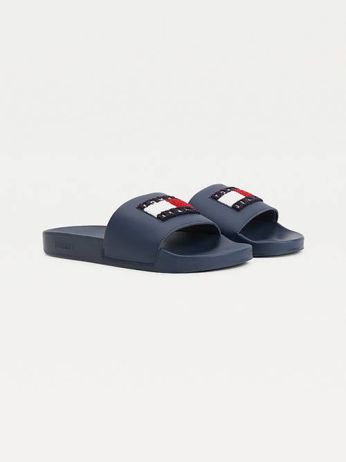 Sandały Tommy Hilfiger Towelling Tommy Badge Pool Slides Męskie Niebieskie | TH427JWT