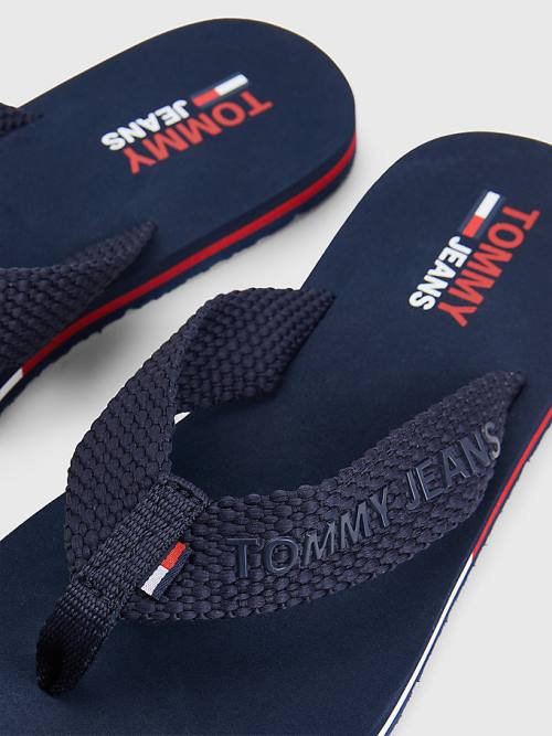 Sandały Tommy Hilfiger Webbing Paskiem Flag Flip-Flops Damskie Niebieskie | TH503OPJ