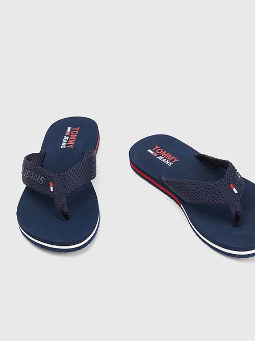 Sandały Tommy Hilfiger Webbing Paskiem Flag Flip-Flops Damskie Niebieskie | TH503OPJ