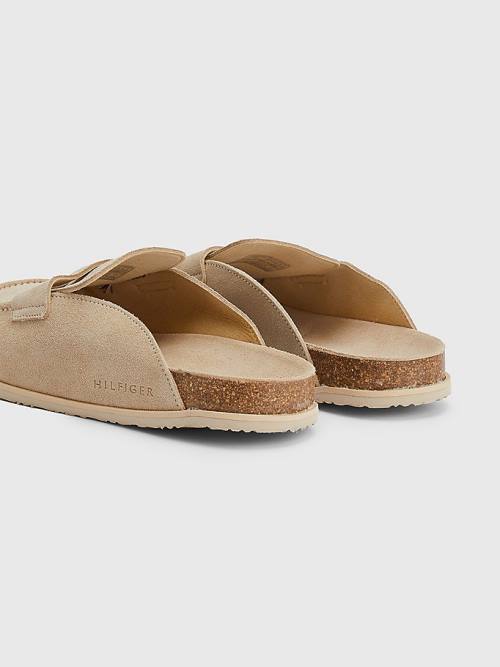 Sandały Tommy Hilfiger Zamszowe Slip-On Mules Męskie Beżowe | TH405AMV